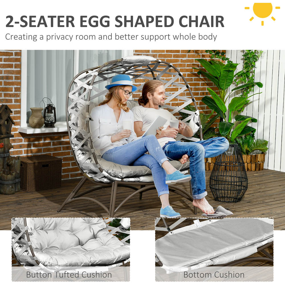 Outsunny 2 Seater Light Grey Outdoor Egg Chair with Cushion Image 5