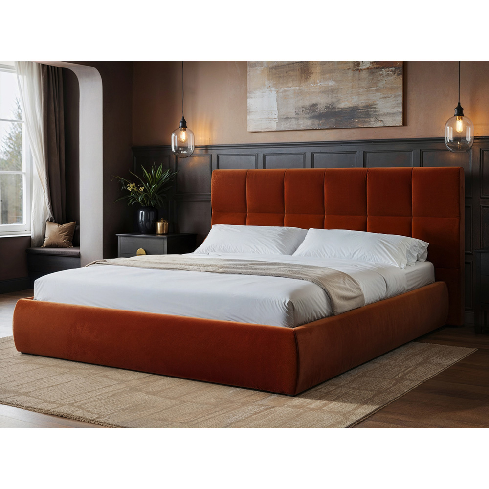 SOLACE+CO Mika King Size Burnt Orange Velvet Ottoman Bed Image 6