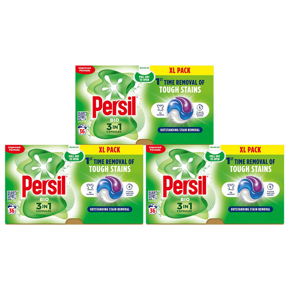 Persil Bio 3 in 1 Washing Capsules XL 36 Washes 3 Pack Image 1
