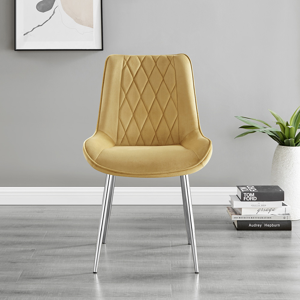 Furniturebox Copeland Cesano Marble Effect 2 Seater Dining Set White Mustard and Chrome Image 4