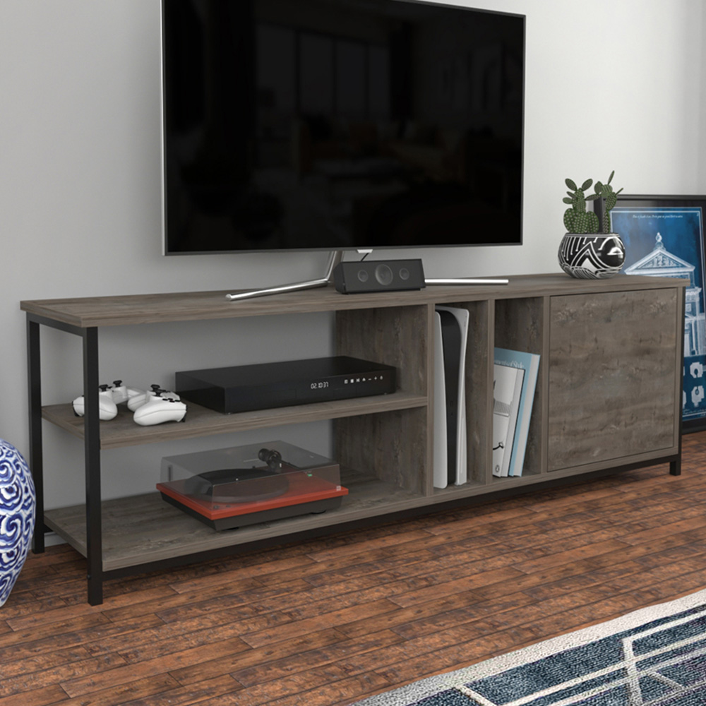 Decorotika Oneida Single Door 4 Shelf Black Wenge TV Stand for 72 inch TV Image 1