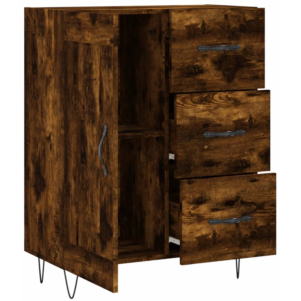 vidaXL Single Door 3 Drawer Smoked Oak Sideboard Image 6