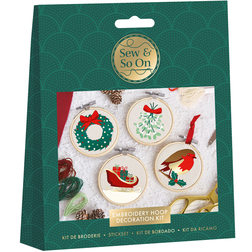 Sew & So On Multicoloured Merry and Bright Embroidery Hoop Decorations Set 8 inch Image 1