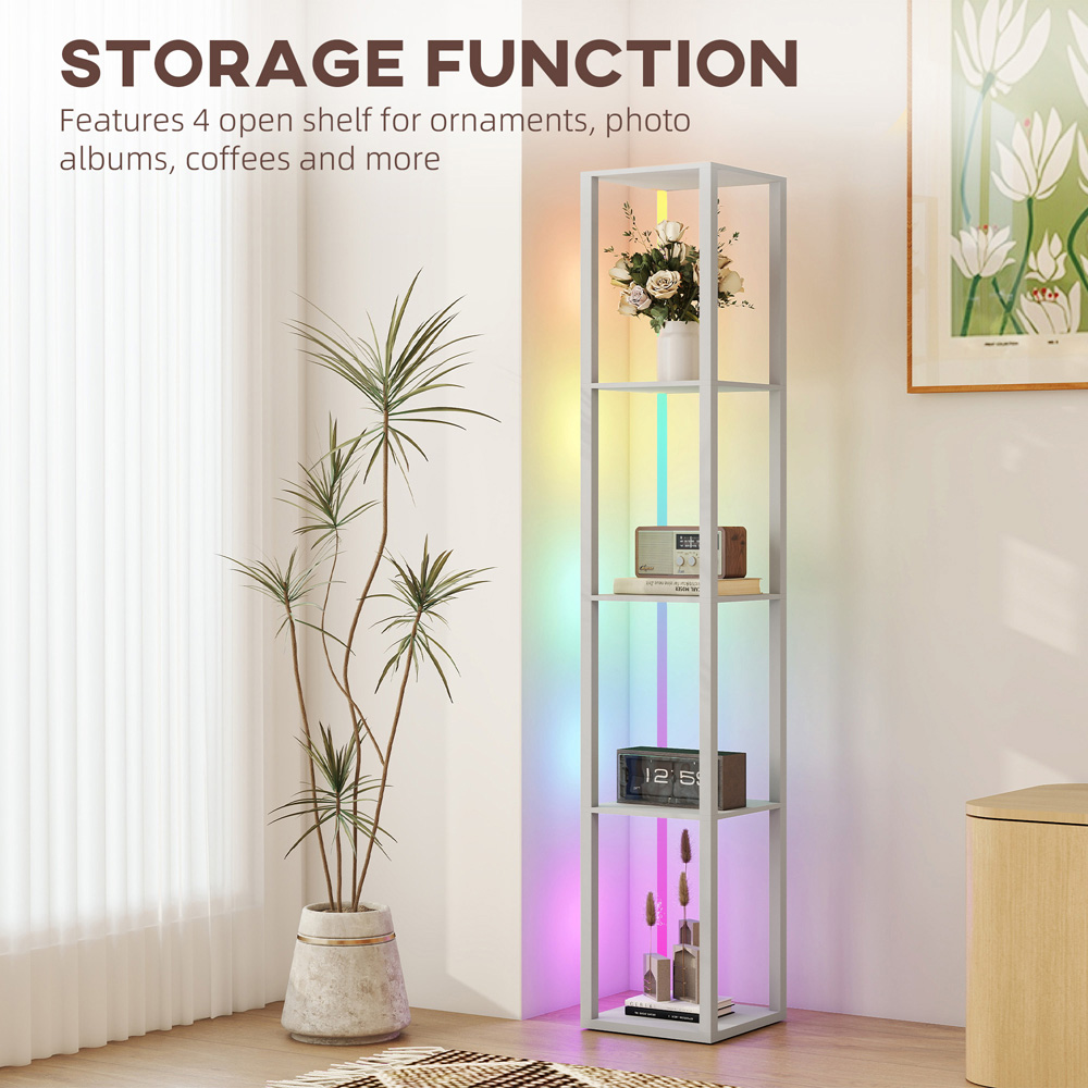 HOMCOM 4 Shelf Grey RGB LED Floor Lamp with Remote Image 7
