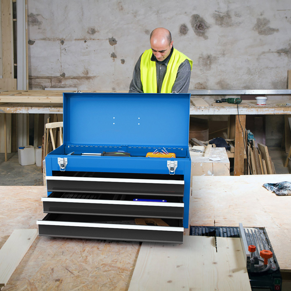 Costway Blue Portable Steel Tool Box with Double Latch Image 6