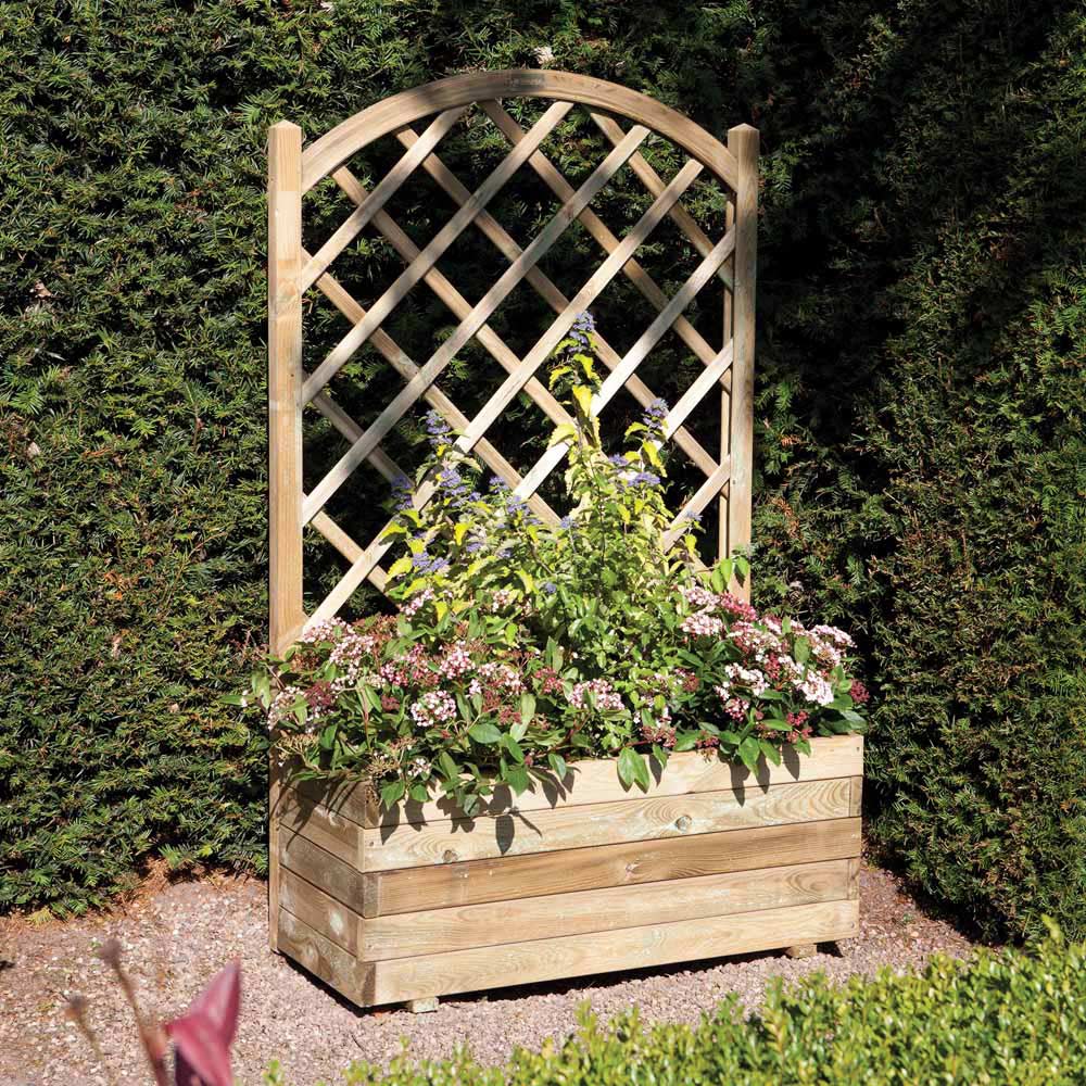 Rowlinson Wooden Outdoor Rectangular Planter with Lattice 90 x 42cm Image 1