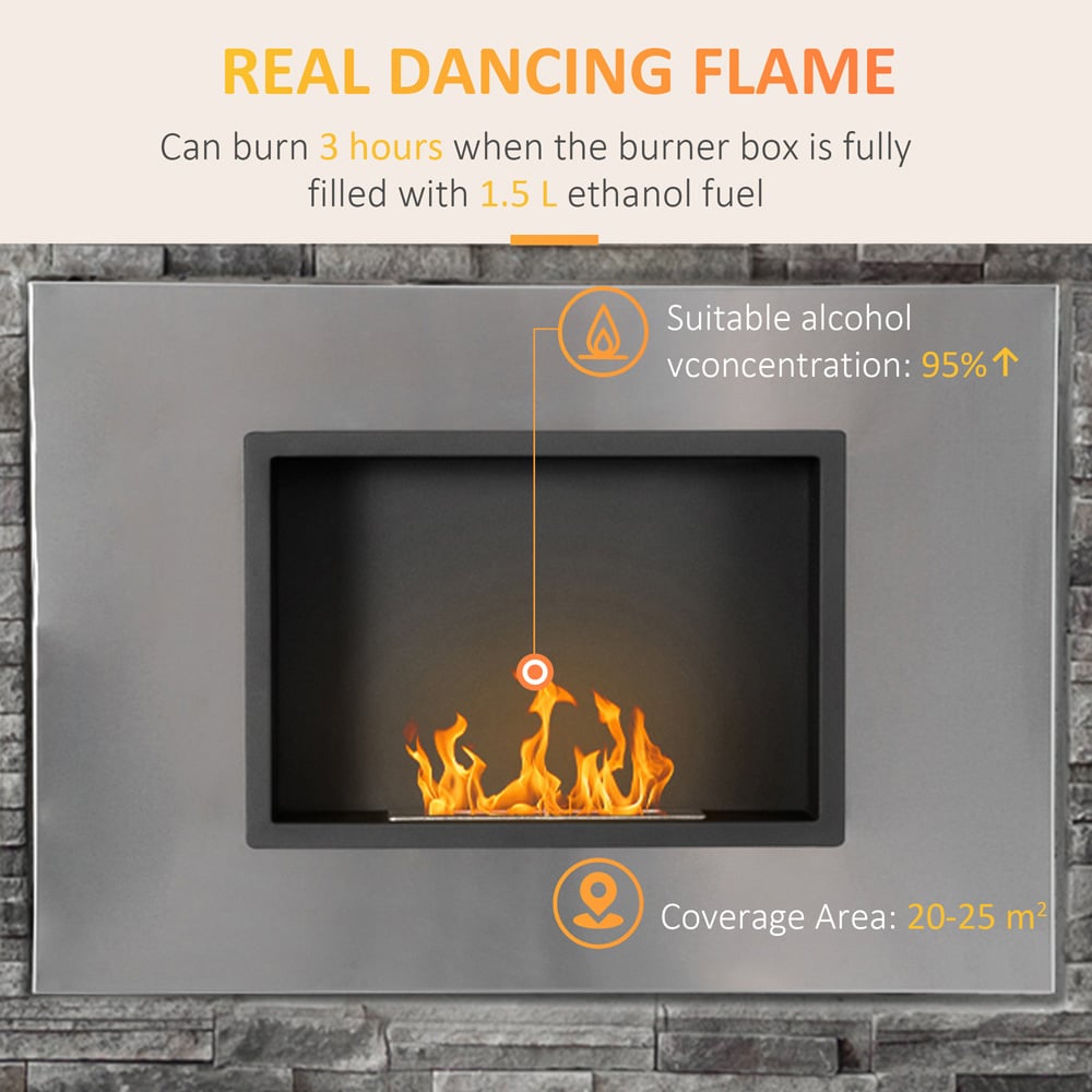 HOMCOM Silver Wall Mounted Bio Ethanol Fireplace Heater with Tank 1.5L Image 7