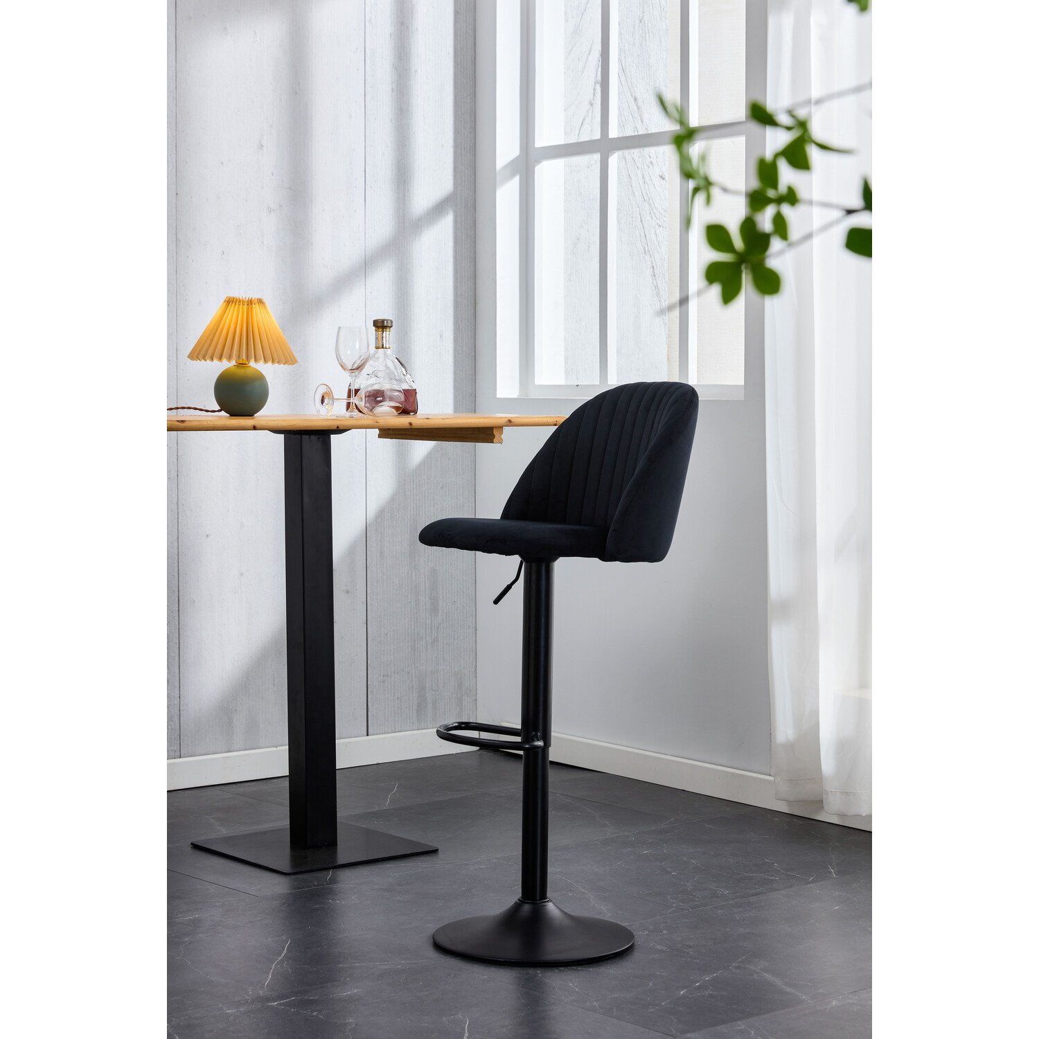 Cosmo Black Velvet Height Adjustable Swivel Bar Stool Image 8