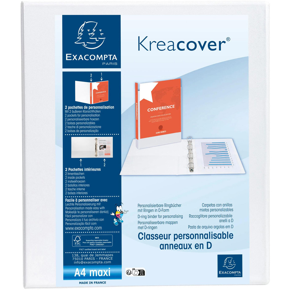 Exacompta Kreacover White PP 4D Ring Binder with 2 Pockets 40mm 10 Pack Image 2