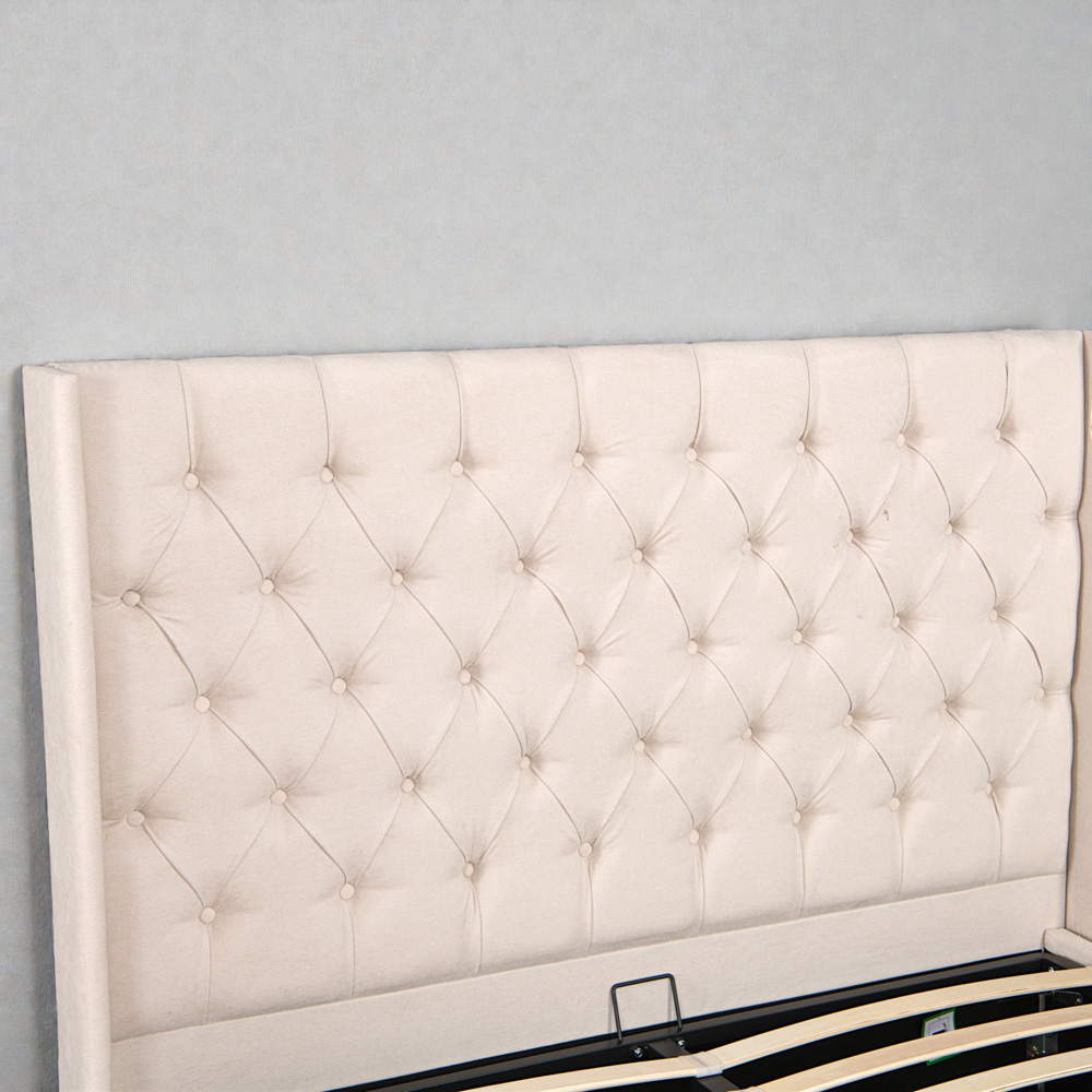 OAT Home Wrenbury King Size Natural Lift-Up Ottoman Bed Frame with Buttoned Winged Headboard Image 5