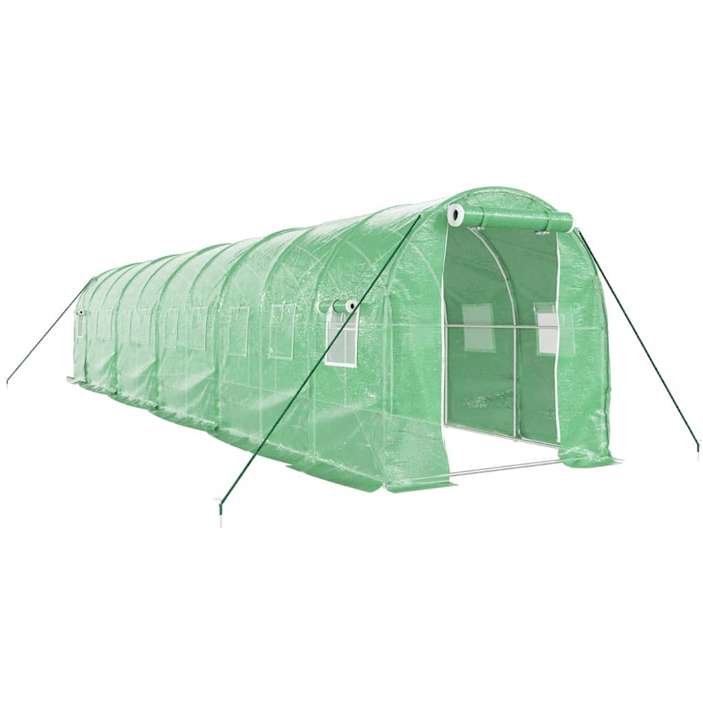 vidaXL Green Polyethylene Galvanised Steel Frame 32.8 x 6.5ft Greenhouse Image 1