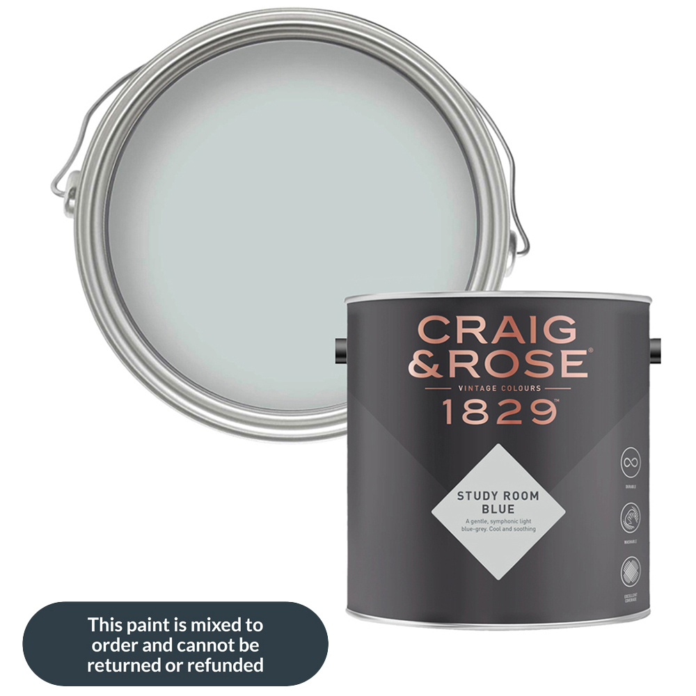 Craig & Rose Walls and Ceilings Study Room Blue Chalky Emulsion Paint 5L Image 1