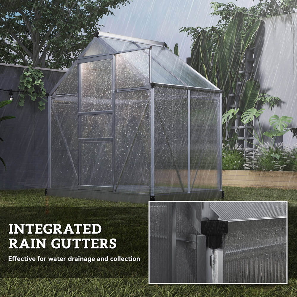 Outsunny Galvanised Aluminium Polycarbonate 6 x 4ft Walk-In Greenhouse Image 7