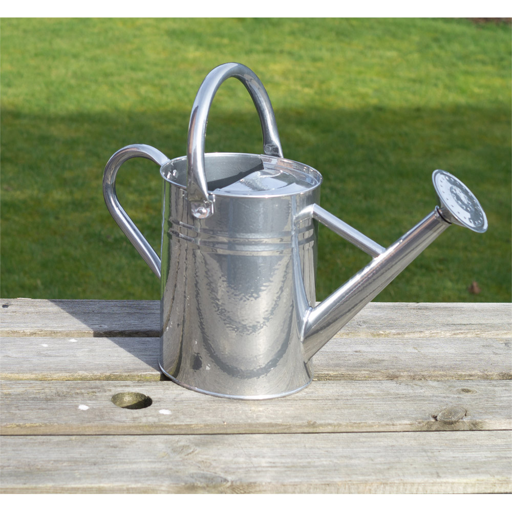 St Helens Silver Metal Watering Can with Sprinkler Nozzle 4L Image 2