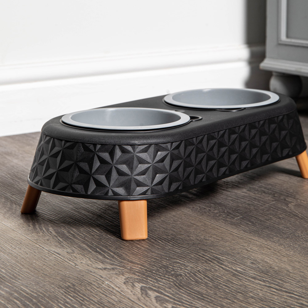 Samuel Alexander Black Plastic Raised Double Pet Bowl Feeding Station with Stand 16 x 9cm Image 7