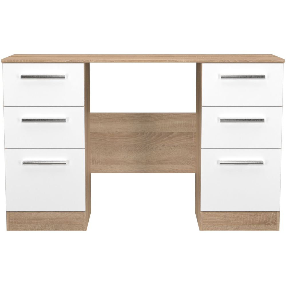 Crowndale Contrast 6 Drawer White Matt and Bardolino Oak Kneehole Desk Ready Assembled Image 2
