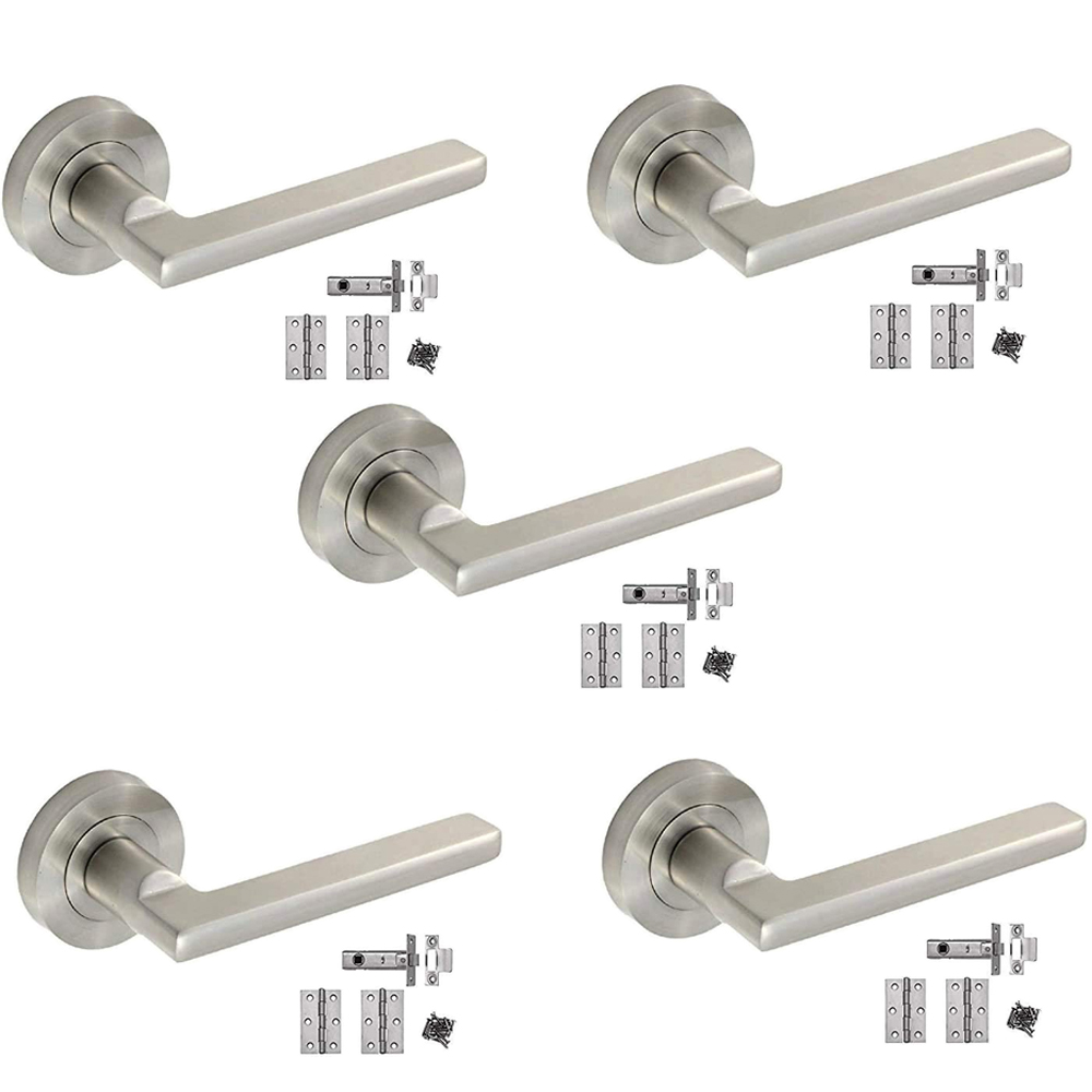 Golden Grace Satin Brushed Chrome Leon Lever Latch Door Handle 5 Pack Image 1