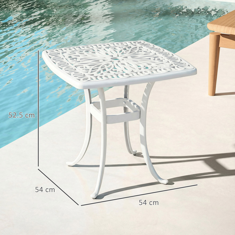 Outsunny White Aluminium Garden Side Table with Umbrella Hole Image 9