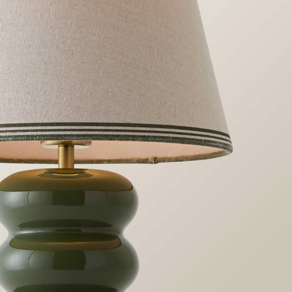 ValueLights Gia Triple Trim Linen Shade Olive Ceramic Stack Table Lamp with Bulb Image 3