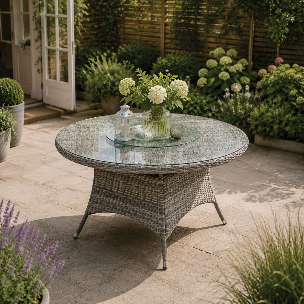 Direct Wicker 6 Seater Grey Rattan Garden Dining Table with Lazy Susan Image 3