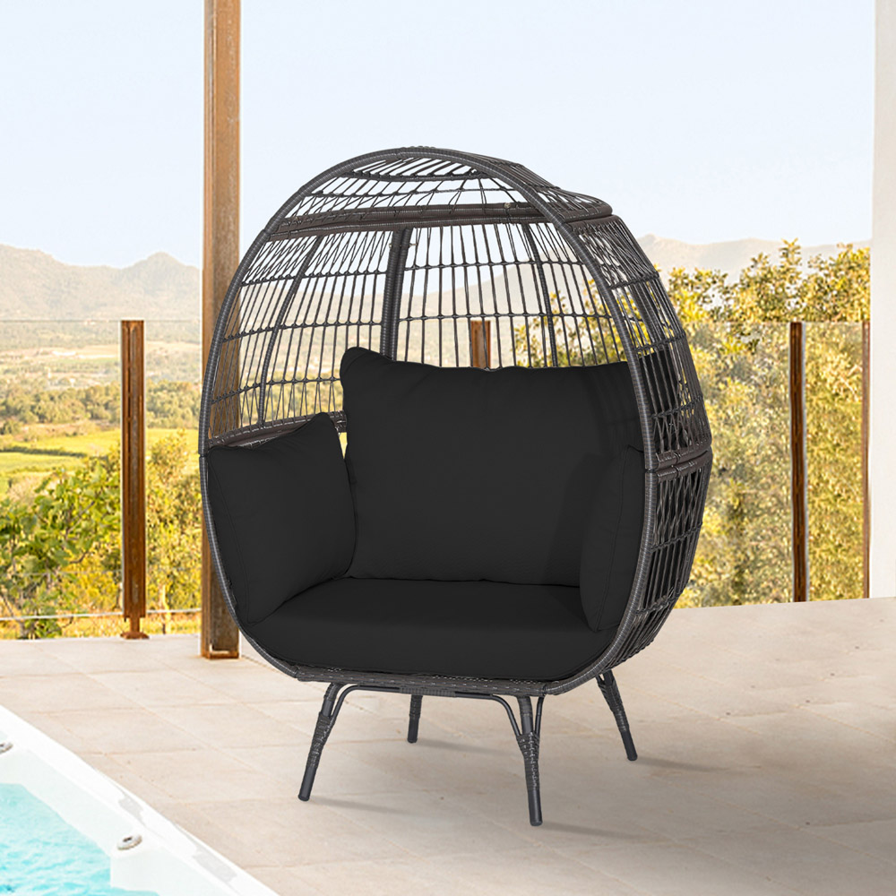 Costway Black Oversized Egg Lounger with 4 Cushions Image 4
