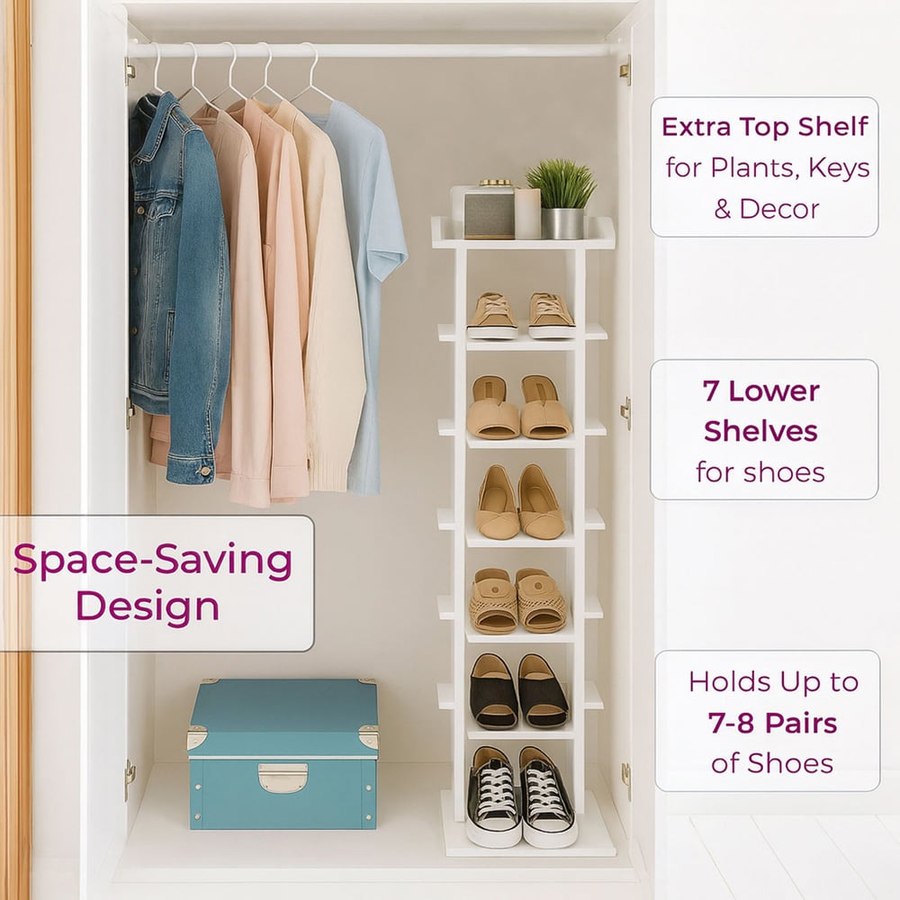 Neo 7 Shelf White Bamboo Shoe Rack Image 6