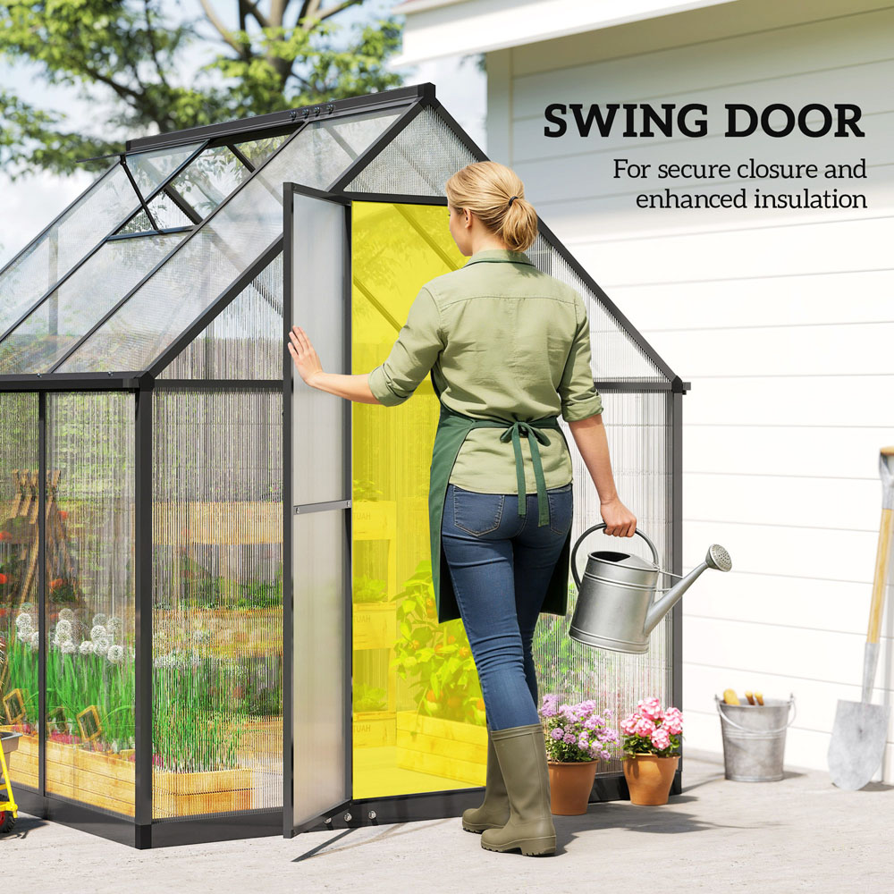 Outsunny Black Polycarbonate 6 x 6.5ft Walk-In Greenhouse with Rain Gutter and Swing Door Image 5