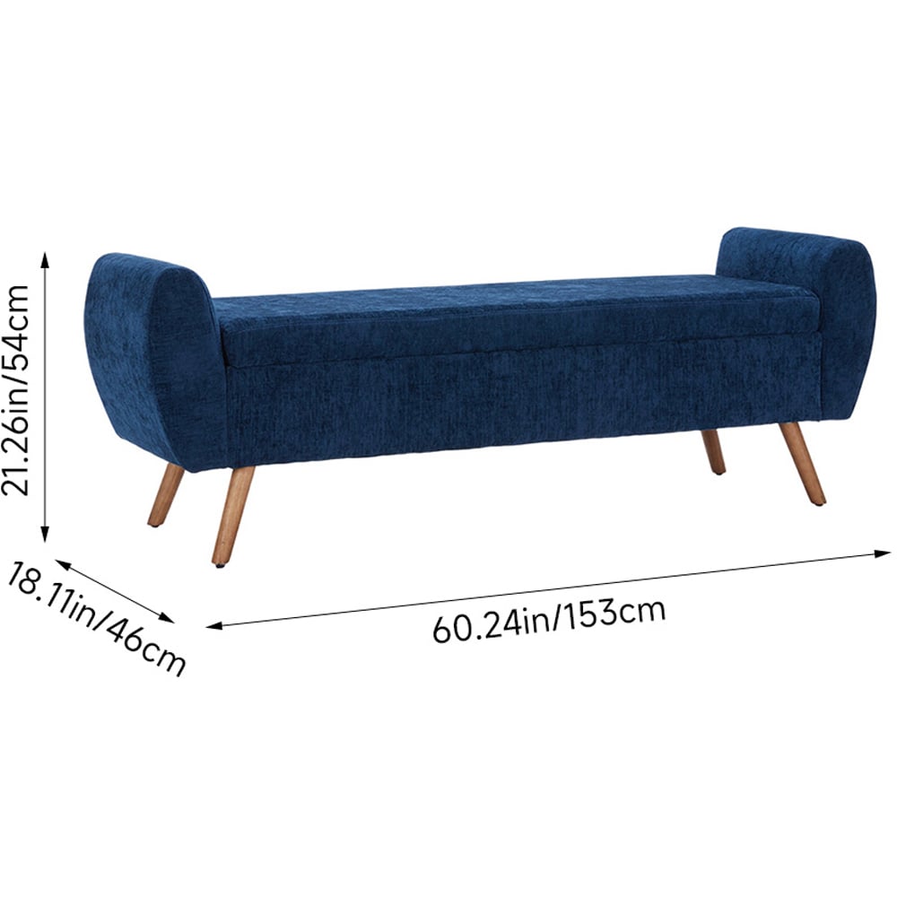 Living and Home Blue Chenille Upholstered Storage Bench Image 9