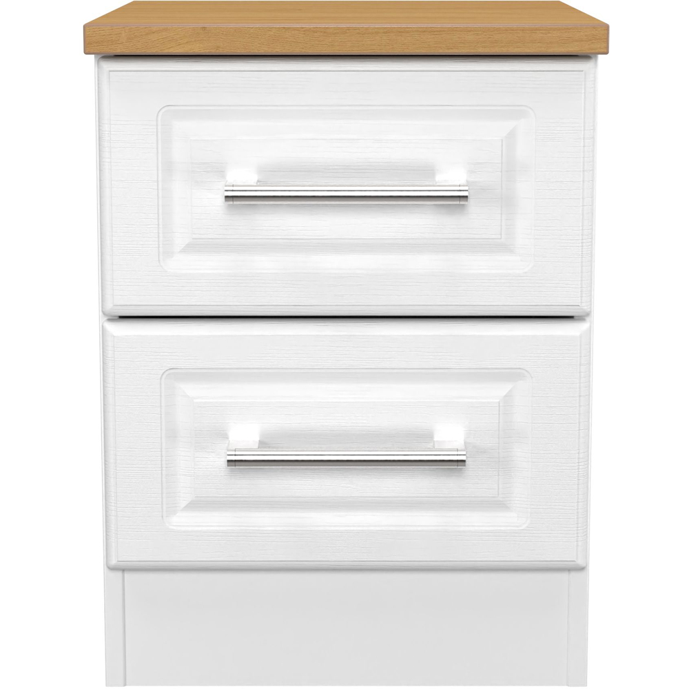 Crowndale Kent 2 Drawer White Ash and Modern Oak Compact Bedside Cabinet Ready Assembled Image 2