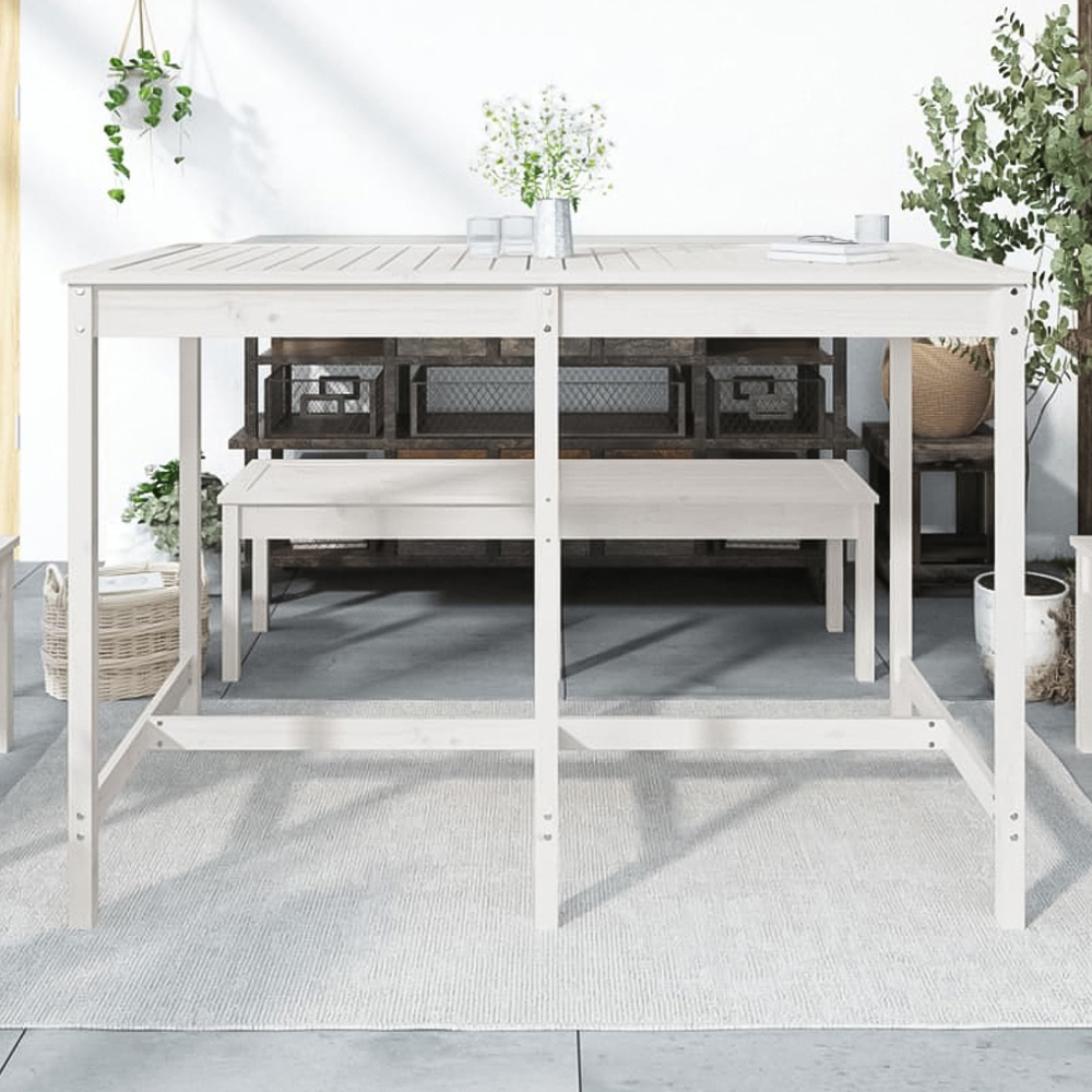 vidaXL 6 Seater Solid Pine Wood Slatted Garden Dining Table White Image 1
