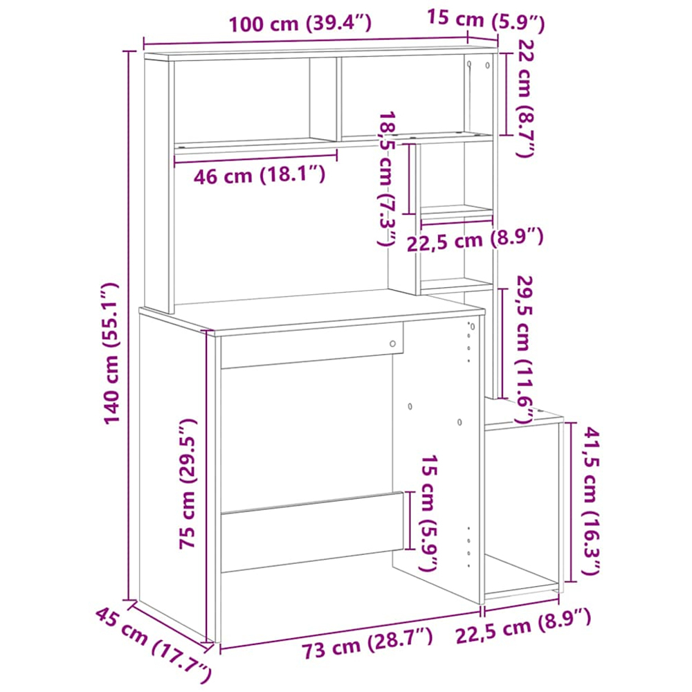 vidaXL 6 Shelf Computer Desk Artisan Oak Image 9