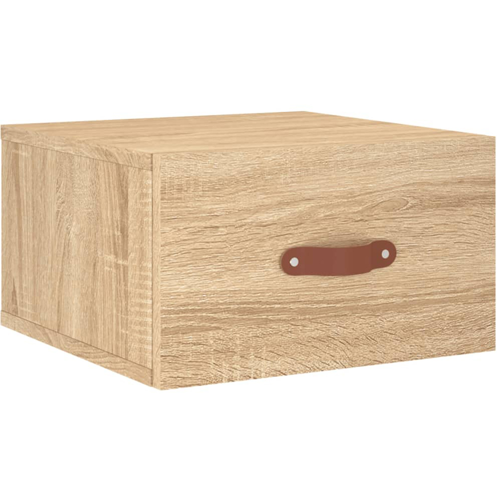 vidaXL Single Drawer Sonoma Oak Wall Mounted Bedside Cabinet with Brown Handle Image 2
