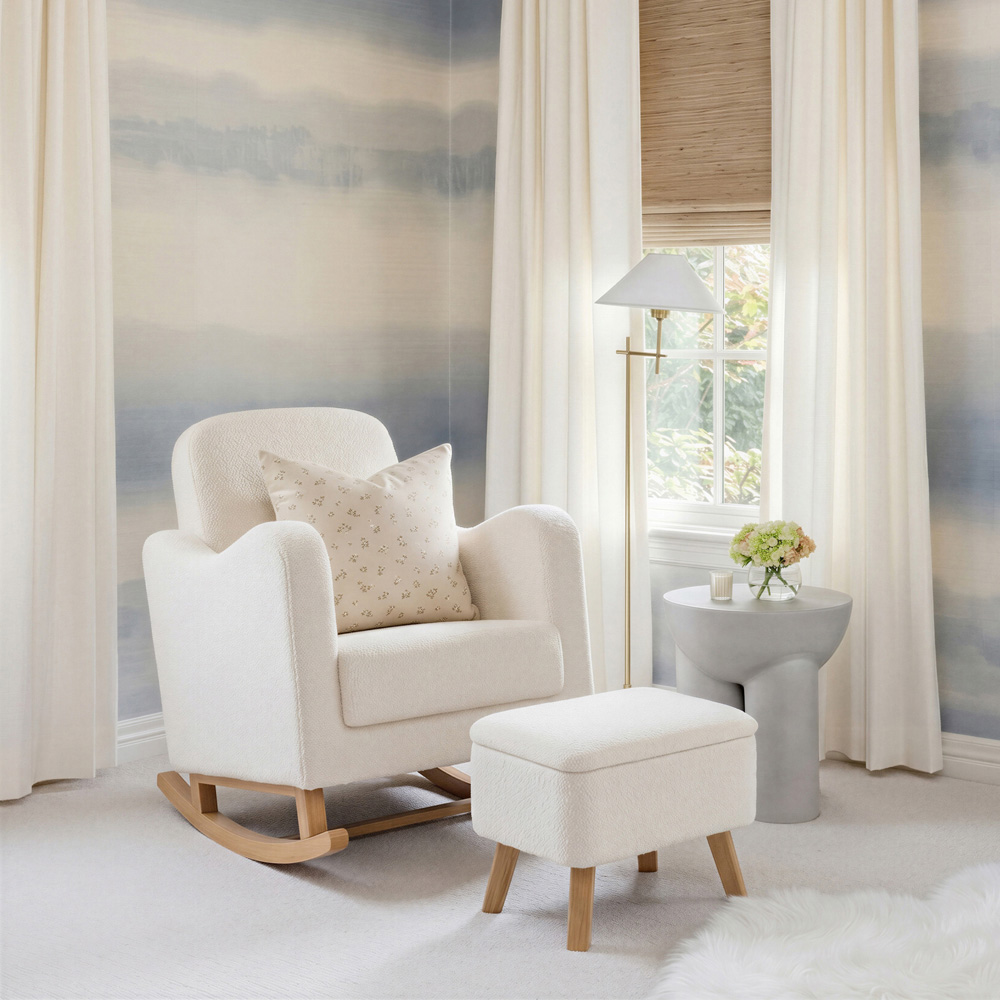Bebe & Beyond Soother Off White Boucle Nursing Chair and Stool Image 8
