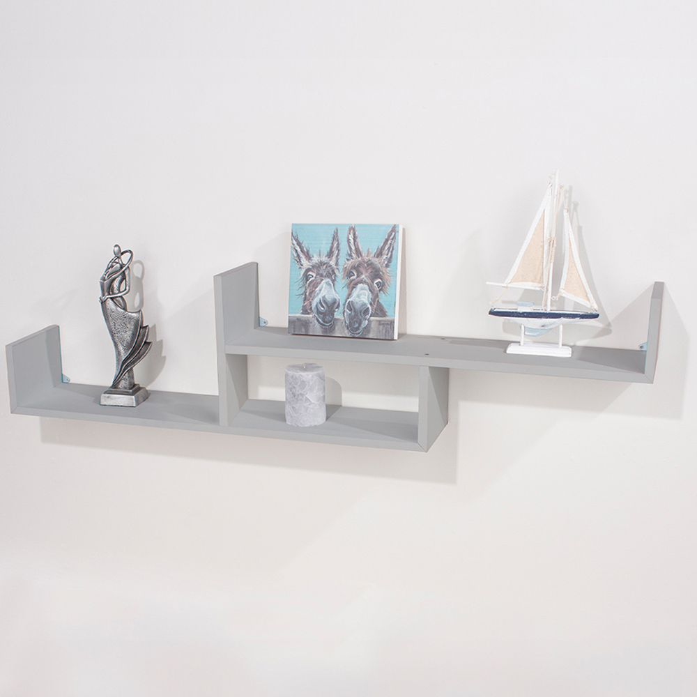 Core Products Tweed 2 Tier Light Grey Floating Wall Shelf Image 1