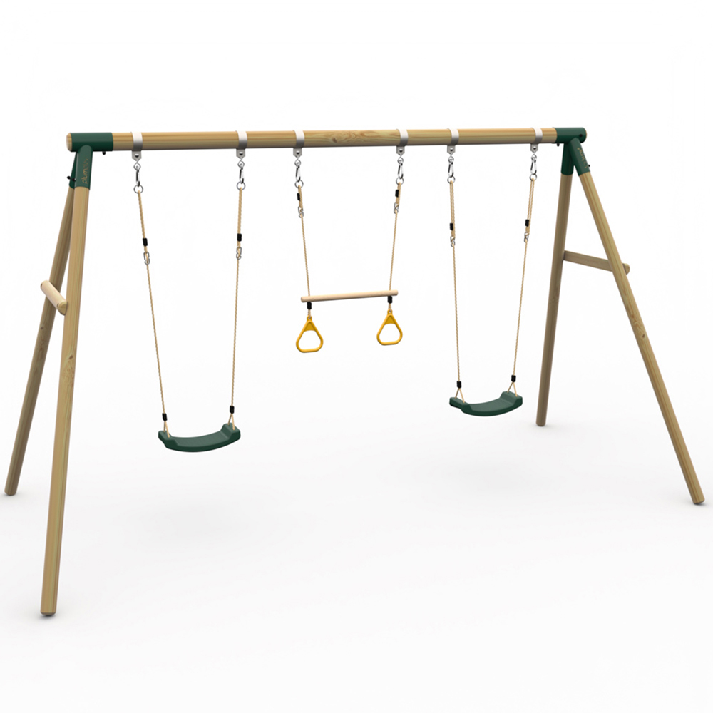 Plum Play Mangabey Kids Green Wooden Double Swing and Trapeze Set Image 3