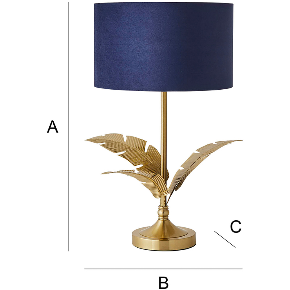 ValueLights Christina Navy Velvet and Gold Palm Leaf Table Lamp with Bulb Image 7