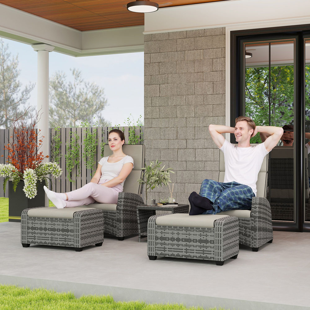Outsunny 2 Seater Light Grey Rattan Garden Furniture Set Image 3