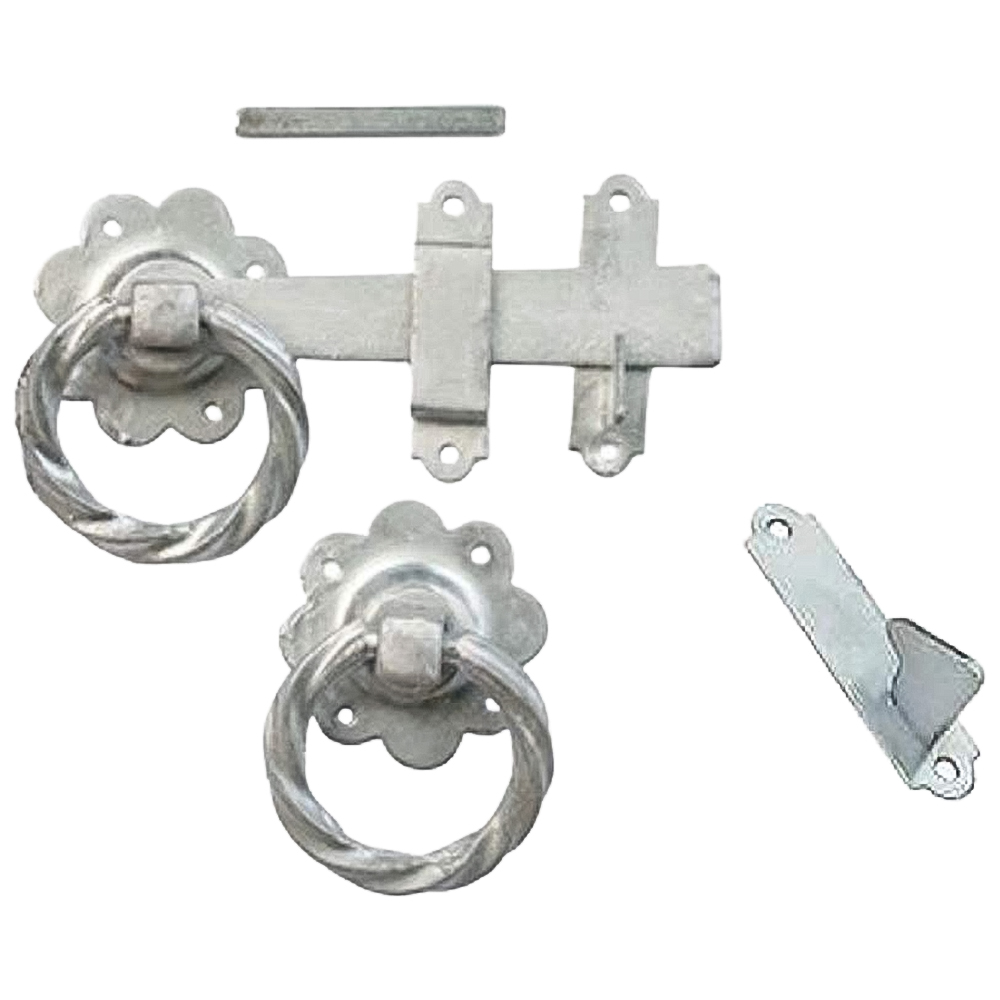 Golden Grace Galvanised Silver Ring Twisted Gate Latch Set 21.4 x 12.7 x 4cm Image