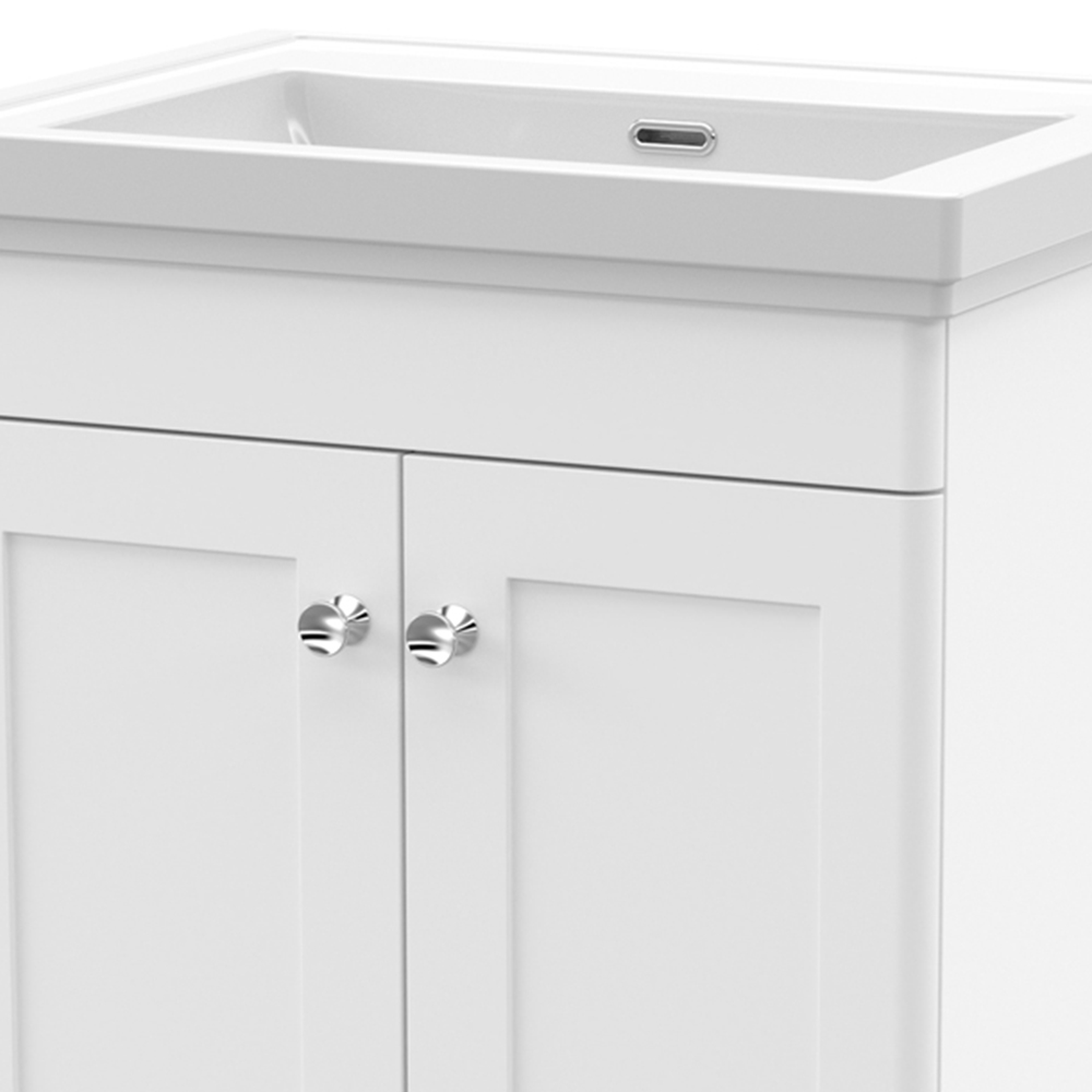 nuie Classique 2 Door Satin White Floor Standing Unit and 0 Tap Hole Fireclay Basin 600mm Image 2
