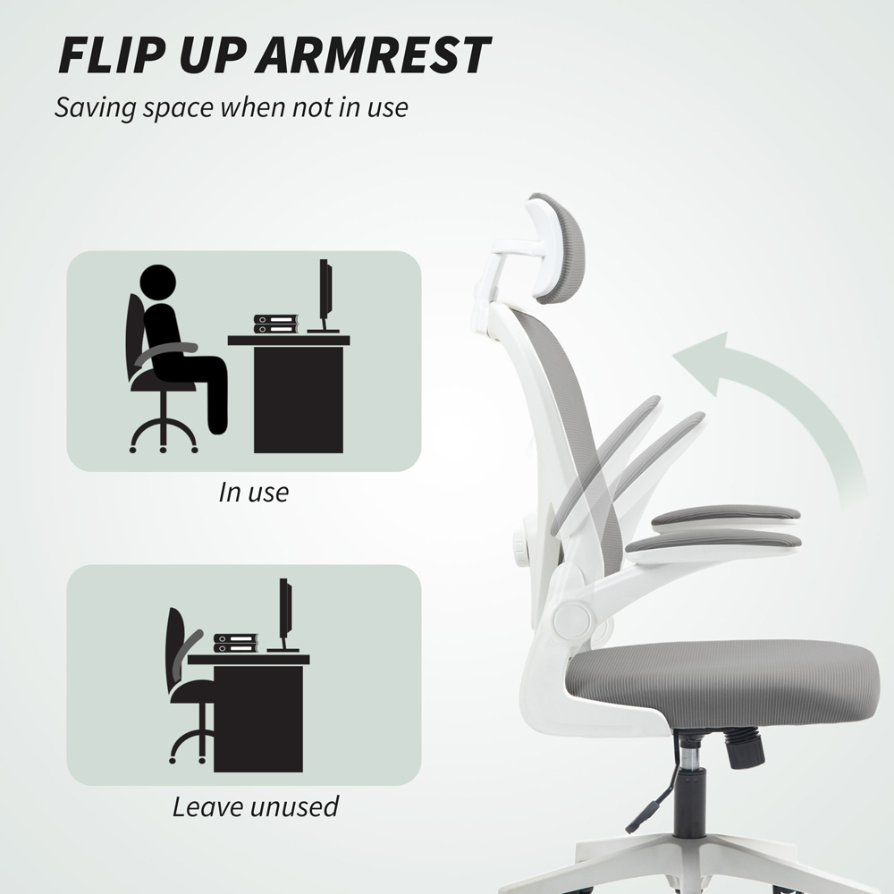 Portland Grey Mesh Ergonomic Office Chair with Headrest and Lumbar Support Image 7