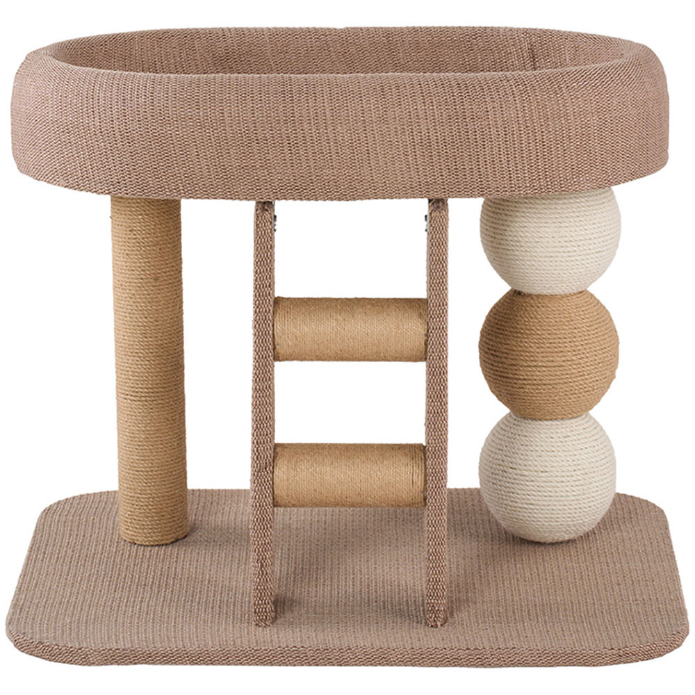 H&O Direct 47cm 2-Tier Natural and Beige Cat Tree with Scratching Post and Perch Image 2