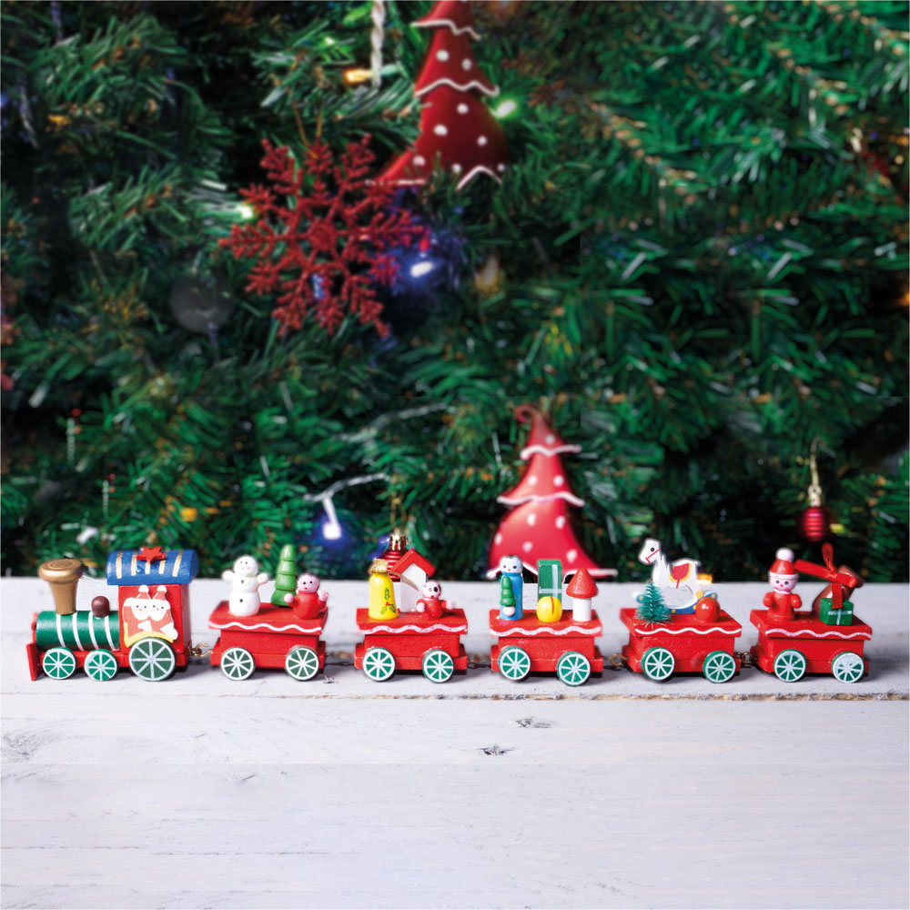 St Helens Red Wooden Christmas Train Set Decoration Image 2