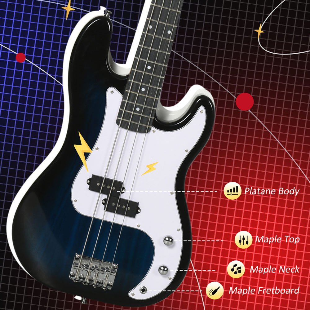 SPORTNOW Blue 4 String Beginner Full Size Electric Bass Guitar Set Image 7