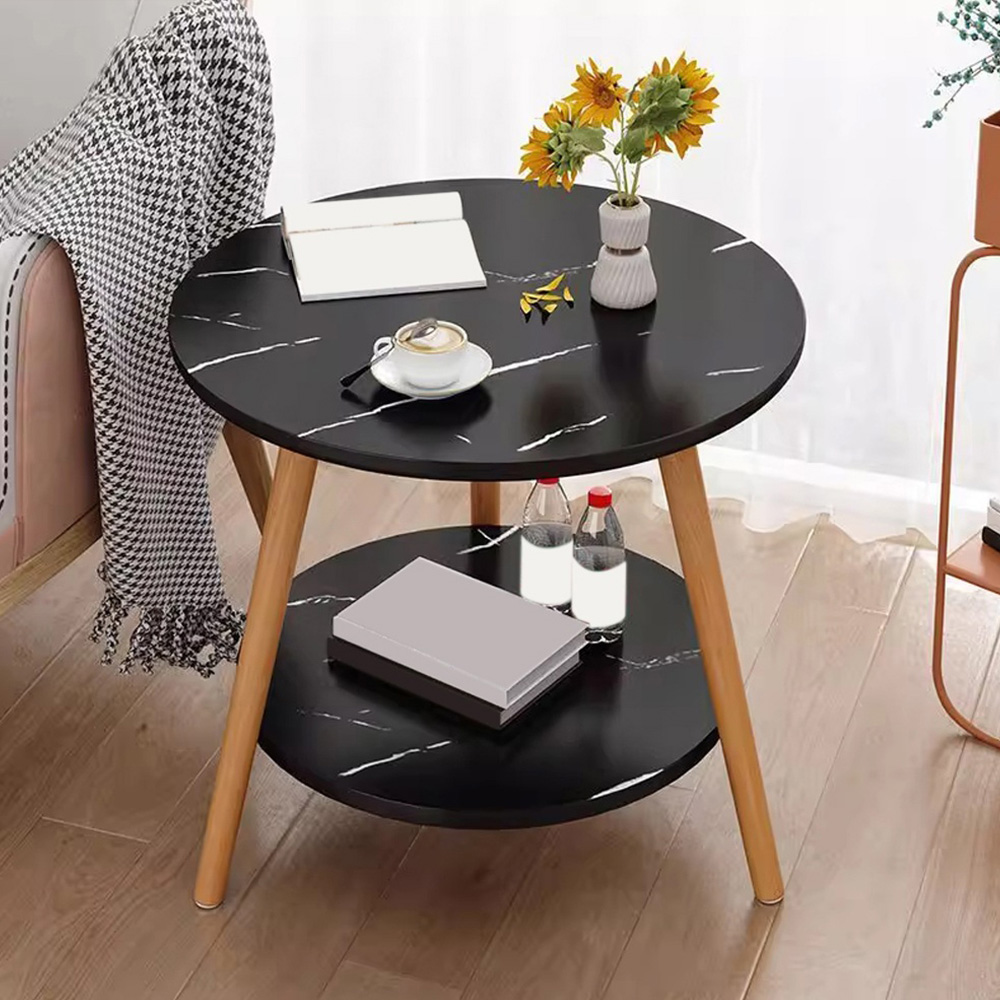 Living and Home 2 Shelf Black Marble Effect Side Table Image 8
