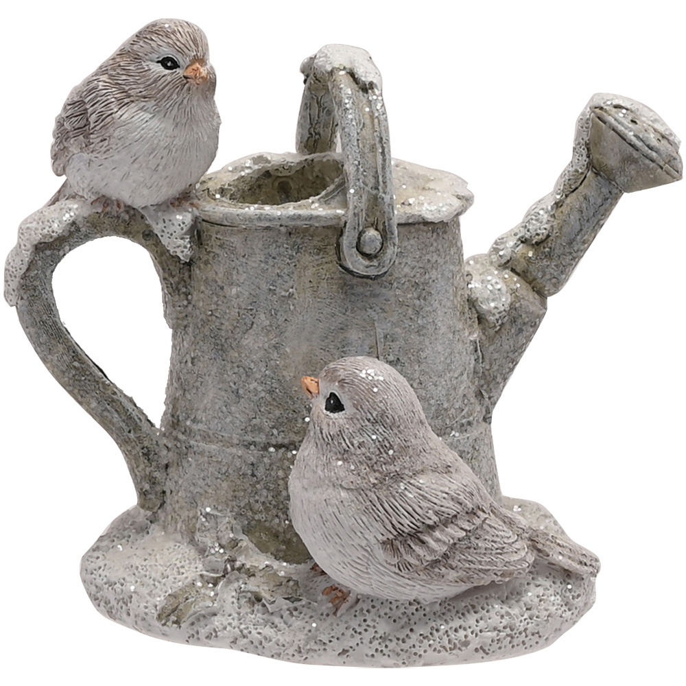 The Christmas Gift Co Silver 2 Robins Figurine on a Watering Can Image 1