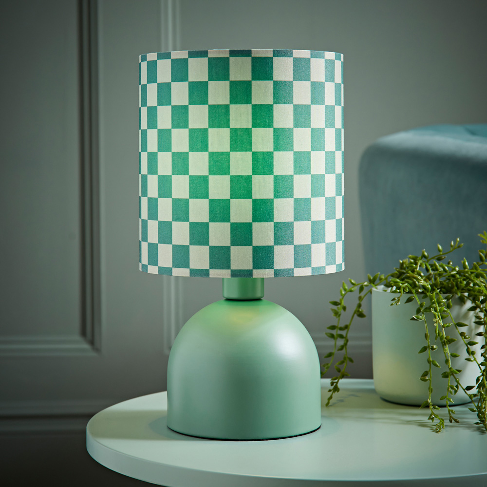 ValueLights Miley Green Checkerboard Drum Lamp Shade Moss Green LED Table Lamp Image 2