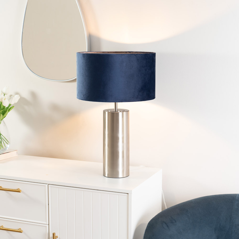 ValueLights Lexy Navy Blue Velvet Shade Chrome Touch LED Table Lamp Image 2