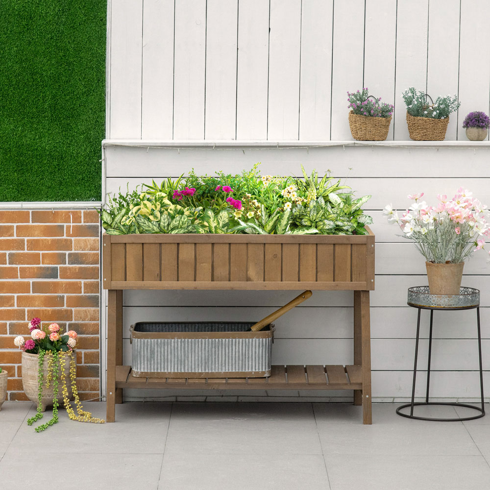 Outsunny Brown Wooden 8 Cube Herb Planter Stand with Shelf Image 2
