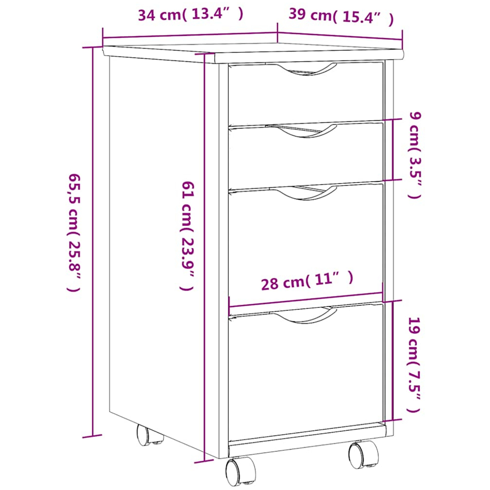 vidaXL 4 Drawer Grey Rolling Storage Cabinet Image 7