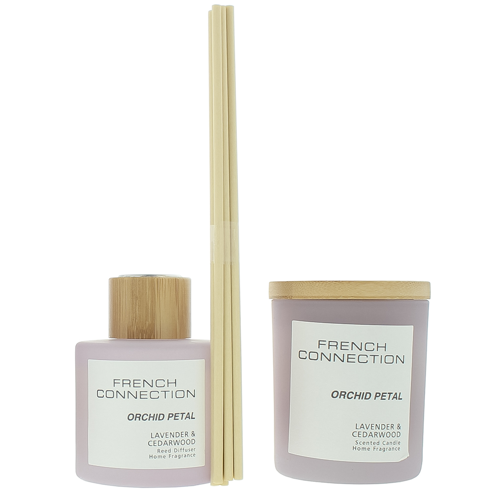 French Connection Orchid Petal Lavender and Cedarwood Diffuser and Scented Candle 2 Piece Gift Set Image 2